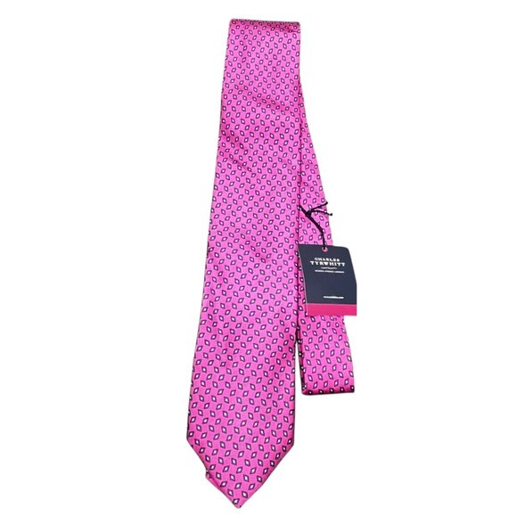 Charles Tyrwhitt Men's Tie Bright Pink Diamond Print NEW with tags 100 % Silk - Picture 2 of 8